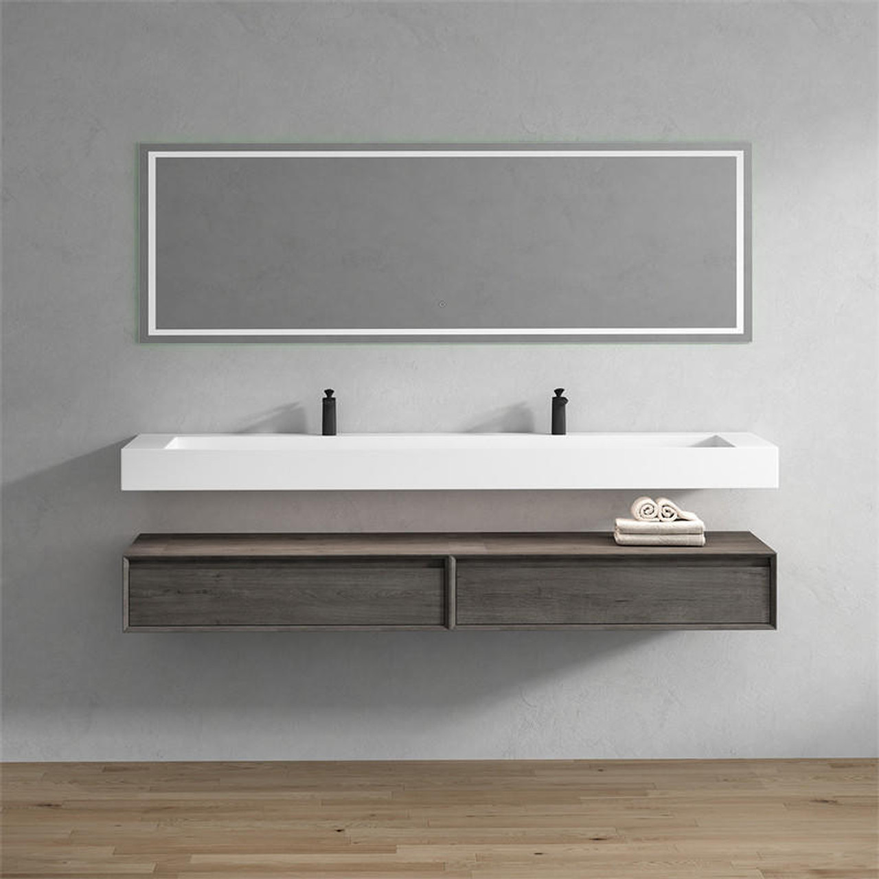 Alysa 84" Dark Grey Vanity in Smoke Oak | Moreno Bath Modern Floating Dark Grey Vanities