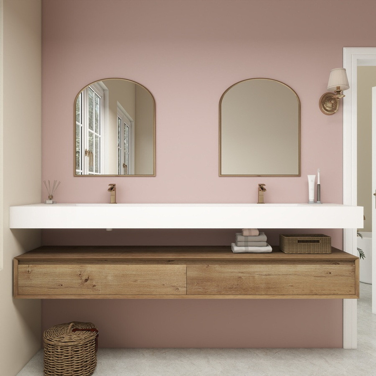 Alysa 84 Inch Floating Bathroom Vanity in White Oak by Moreno Bath Double Sink Vanities - Black Fridal Sale V1