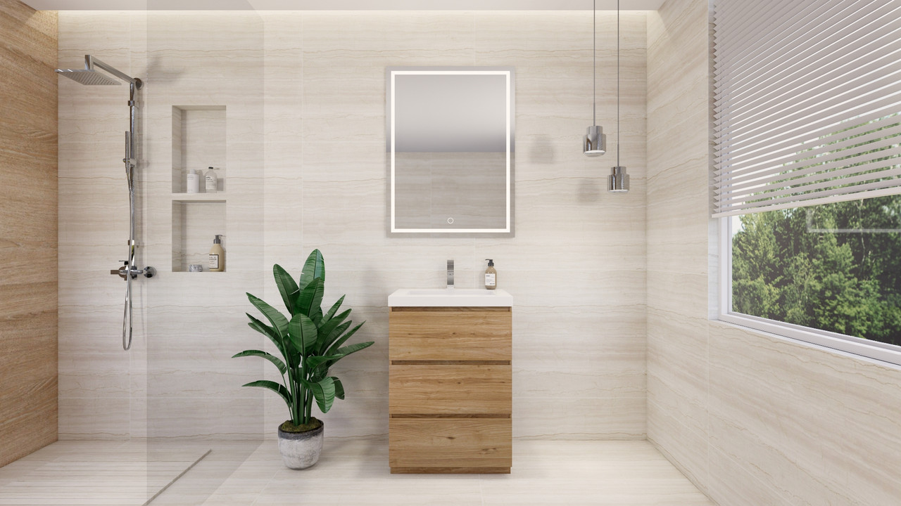 Angeles 24" Freestanding Bathroom Vanity in Natural Oak | Moreno Bath Modern Freestanding Vanities