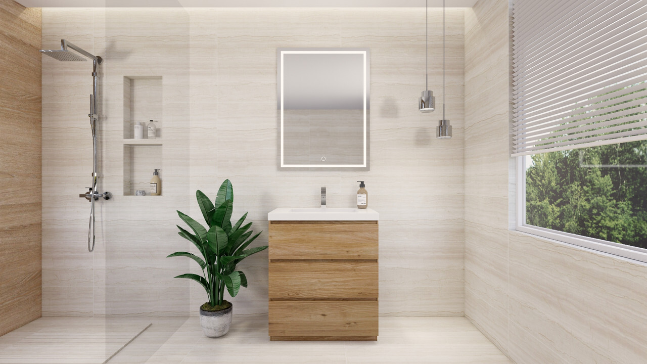 Angeles 30 Inch Freestanding Vanity in Natural Oak by Moreno Bath Vanities