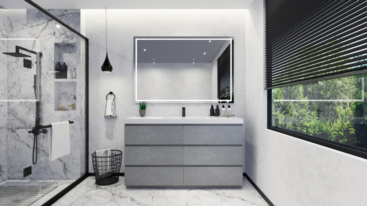 Angeles 60" Freestanding Bathroom Vanity in Cement Gray with Single Sink Top Set | Moreno Bath Modern Vanities
