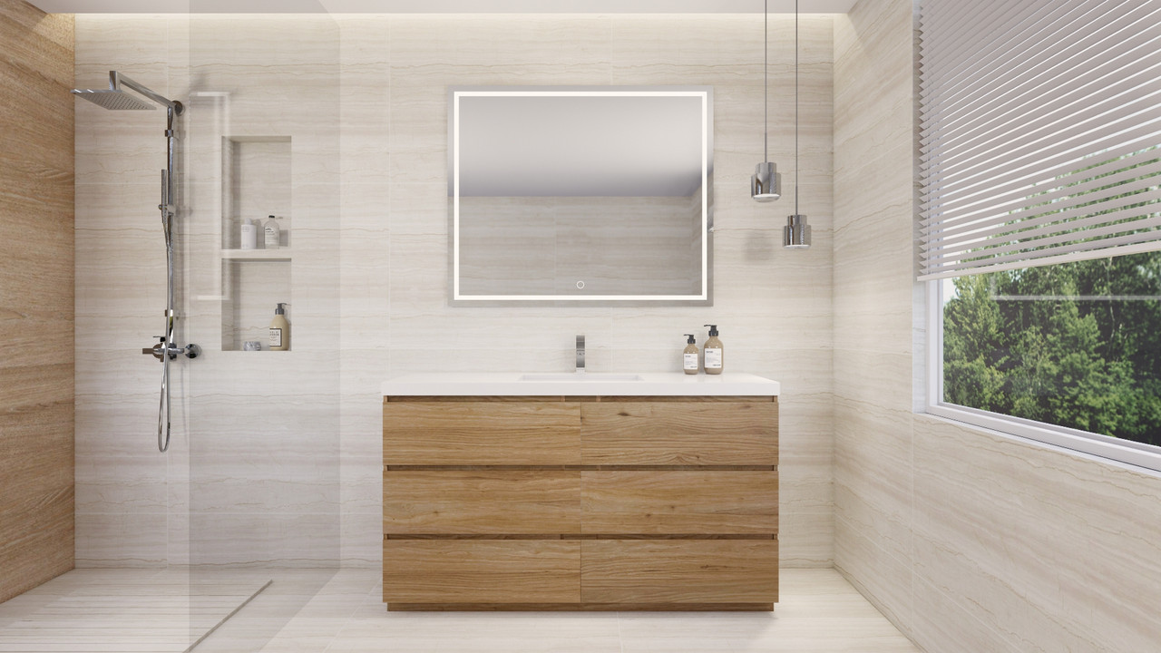 Angeles 60" Freestanding Wood Vanity in Natural Oak | Moreno Bath Wood Vanities