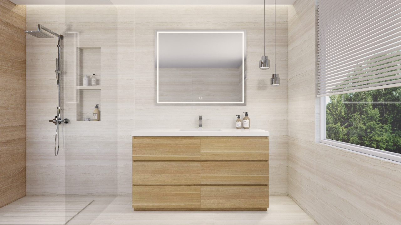 Angeles 60" Freestanding Vanity in White Oak with Single Sink | Moreno Bath