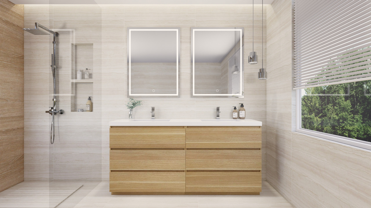 Angeles 72" Freestanding Bathroom Vanity in White Oak | Moreno Bath Modern Freestanding Vanities in Oak