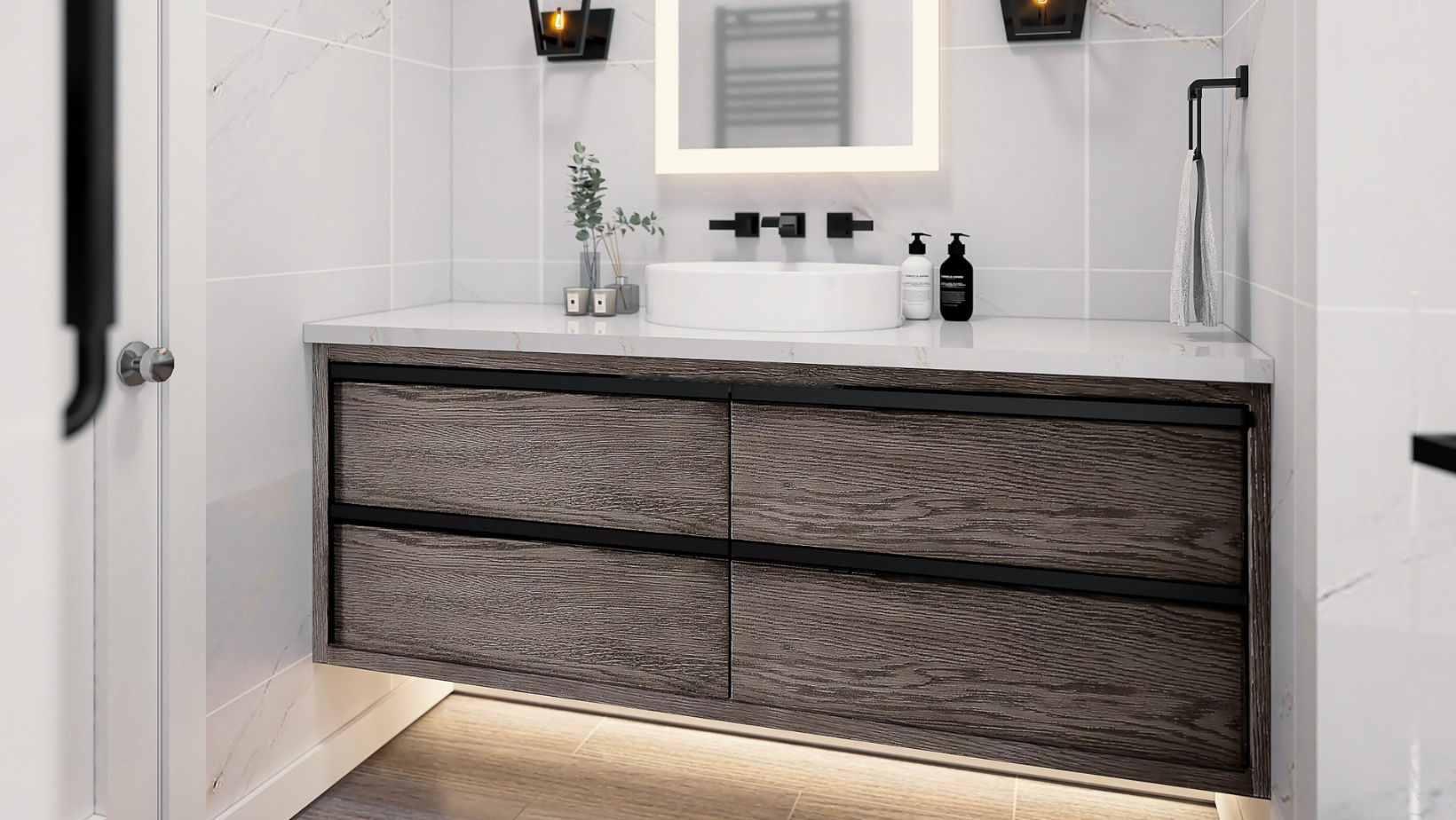 Sage Floating Wall Mounted Vanity - A floating vanity can be a great way to add some extra floorspace to your small bathroom.