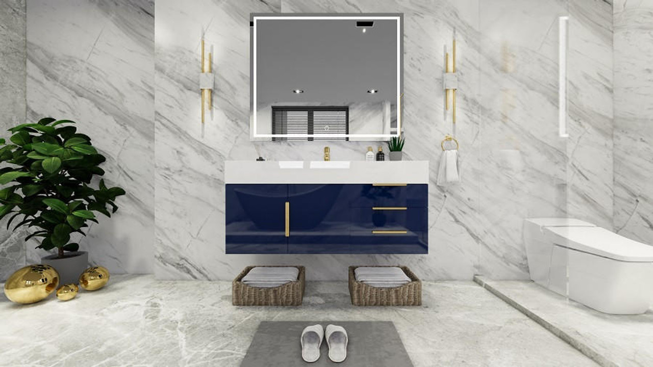 BETHANY 48'' WALL MOUNTED VANITY WITH REINFORCED ACRYLIC SINK in High Gloss Midnight Blue