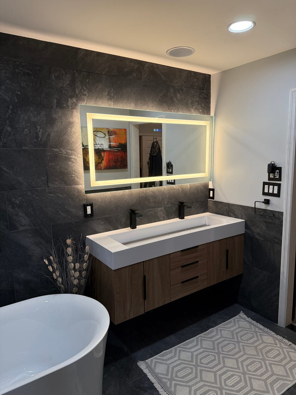 Bethany 60 Inch Double Sink Floating Bathroom Vanity in French Oak by Moreno Bath 2025 V1