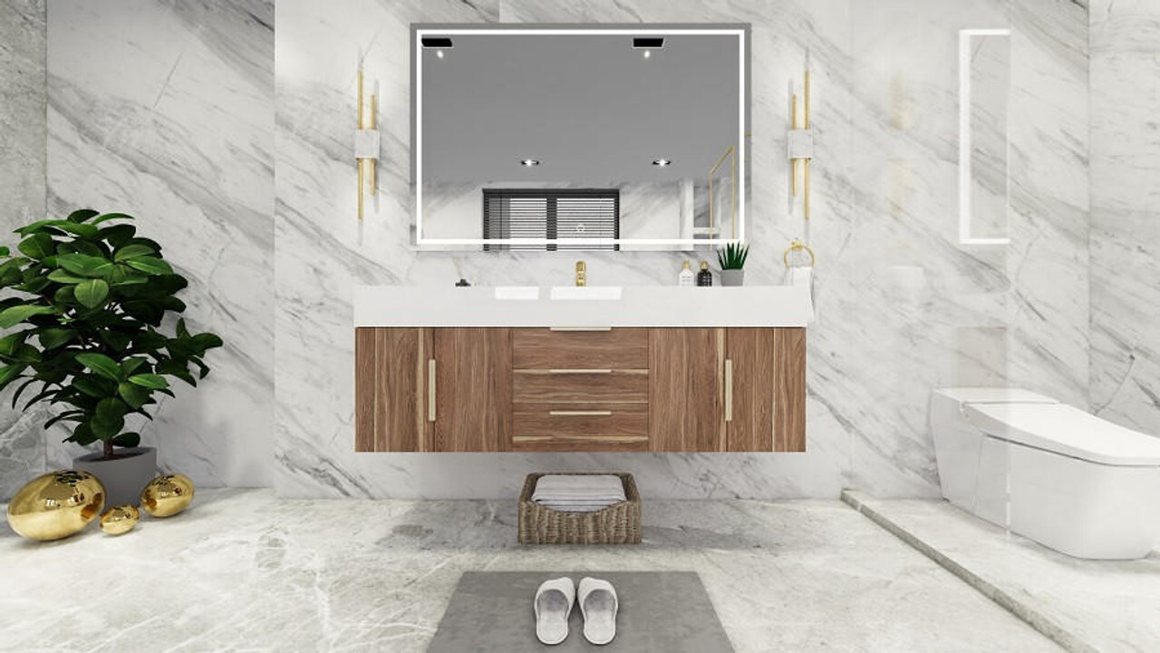 Bethany 60 Inch Single Sink Floating Bathroom Vanity in White Oak by Moreno Bath