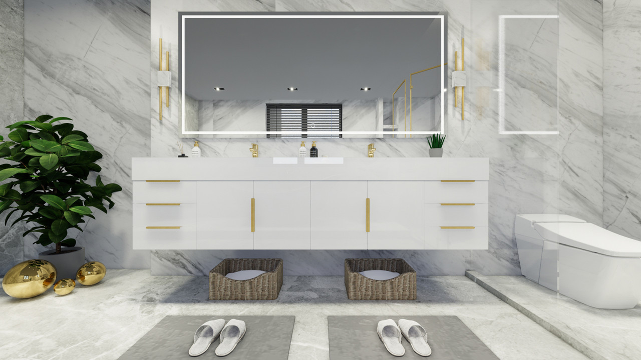 Bethany 84" Floating Vanity in Gloss White | Moreno Bath Modern Art-Deco Inspired Eclectic Vanities