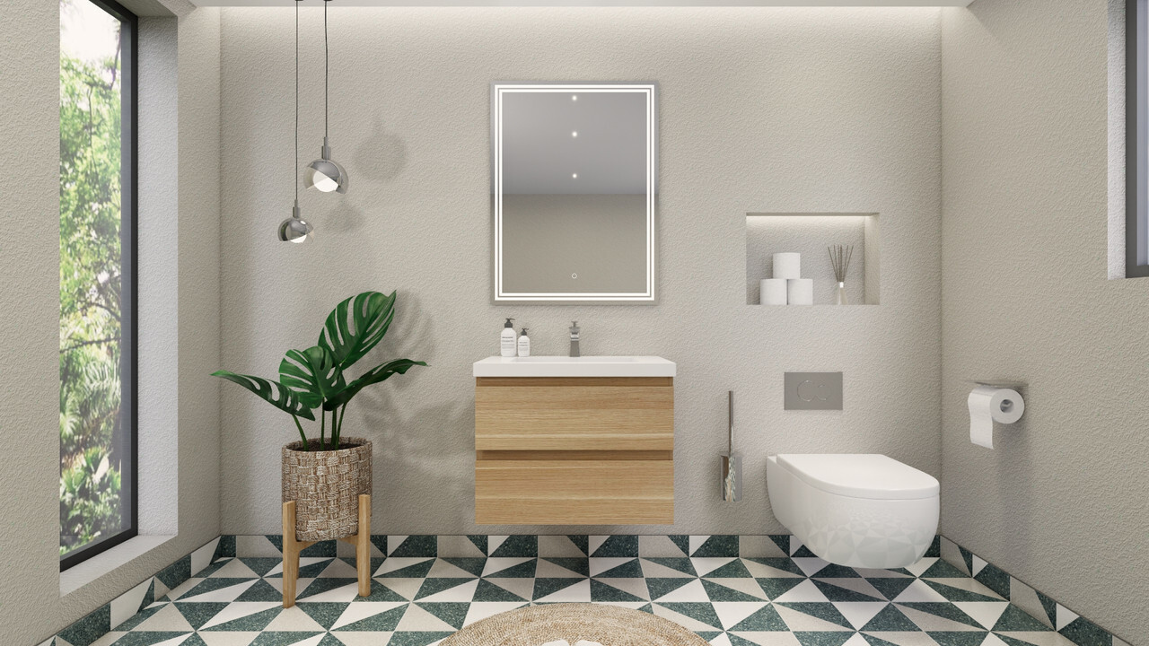 Bohemia 30 Inch Floating Vanity with Top in Champagne Oak by Moreno Bath Vanities