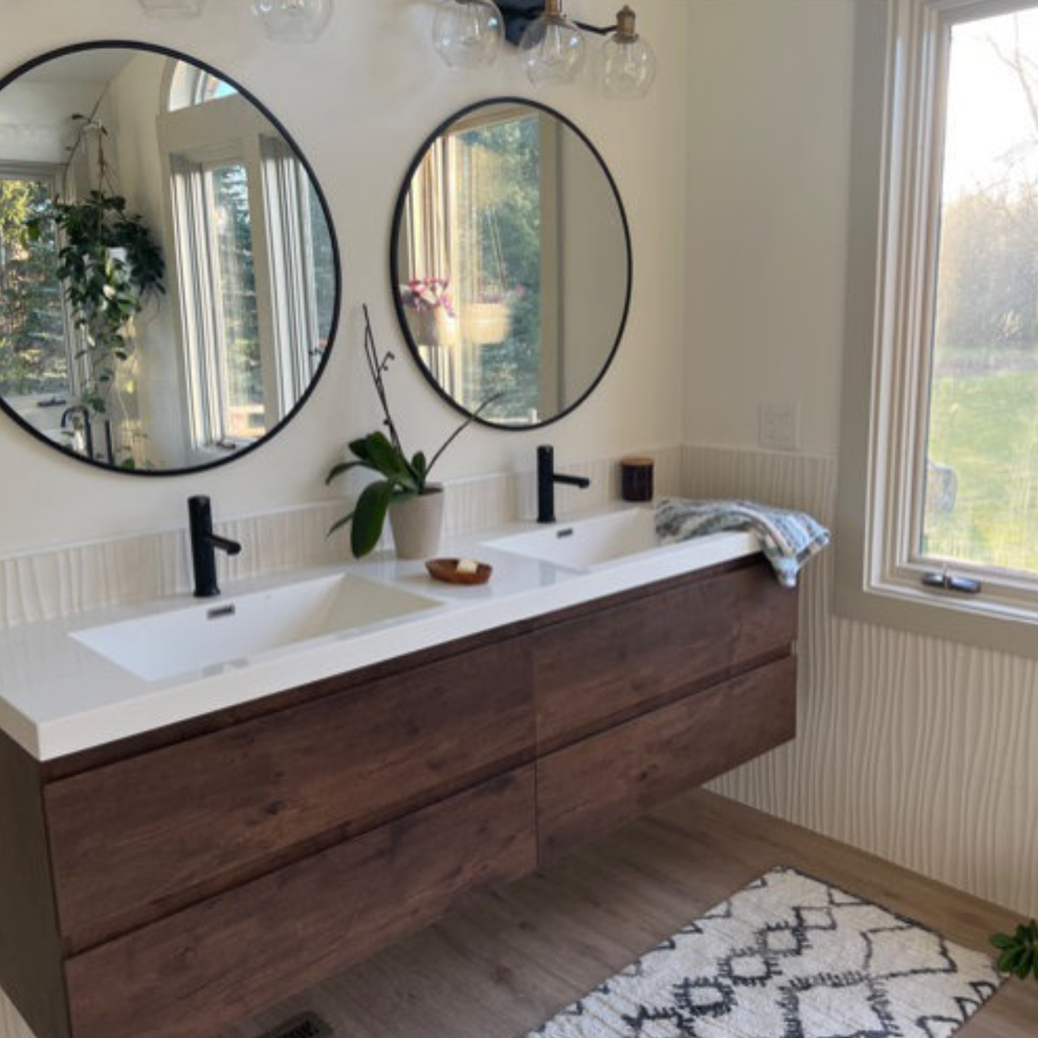 Bohemia 72" Inch Double Sink Modern Rustic Floating Vanity in Rosewood | Moreno Bath Modern Rustic Vanities