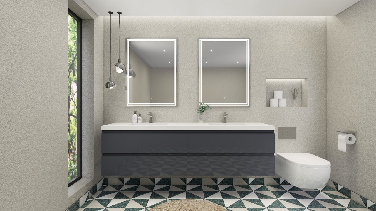 Bohemia 84" Grey Vanity in Gloss Grey | Moreno Bath Modern Grey Vanities