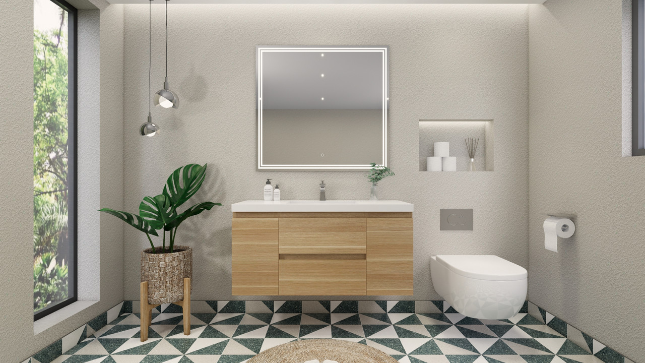 Bohemia Lina 48" Floating Vanity in White Oak | Moreno Bath Modern Floating Vanity Sets with Sink