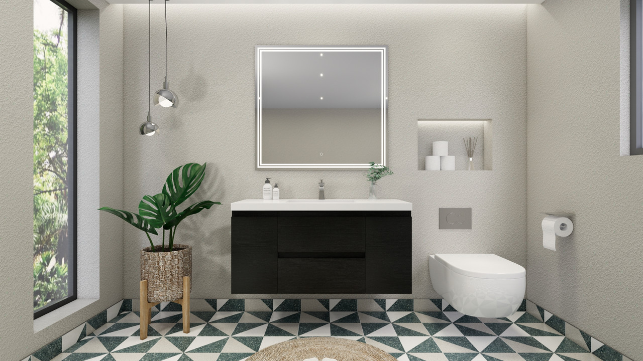 Bohemia Lina 48" Floating Vanity in Rich Black | Moreno Bath Wall-Mounted Matte Oak Vanities