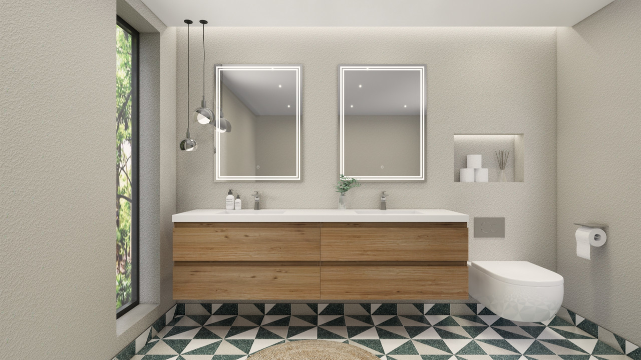 Bohemia Lina 84" Floating Bathroom Vanity in Natural Oak | Moreno Bath Modern Floating Vanities