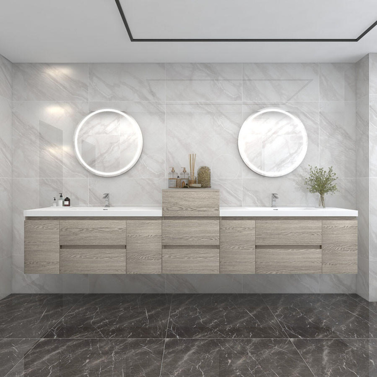 BOW 116 Master Bathroom Floating Bathroom Vanity in Gray Oak by Moreno Bath Modern Muted Floating Bathroom Vanity Sets - Black Friday V1