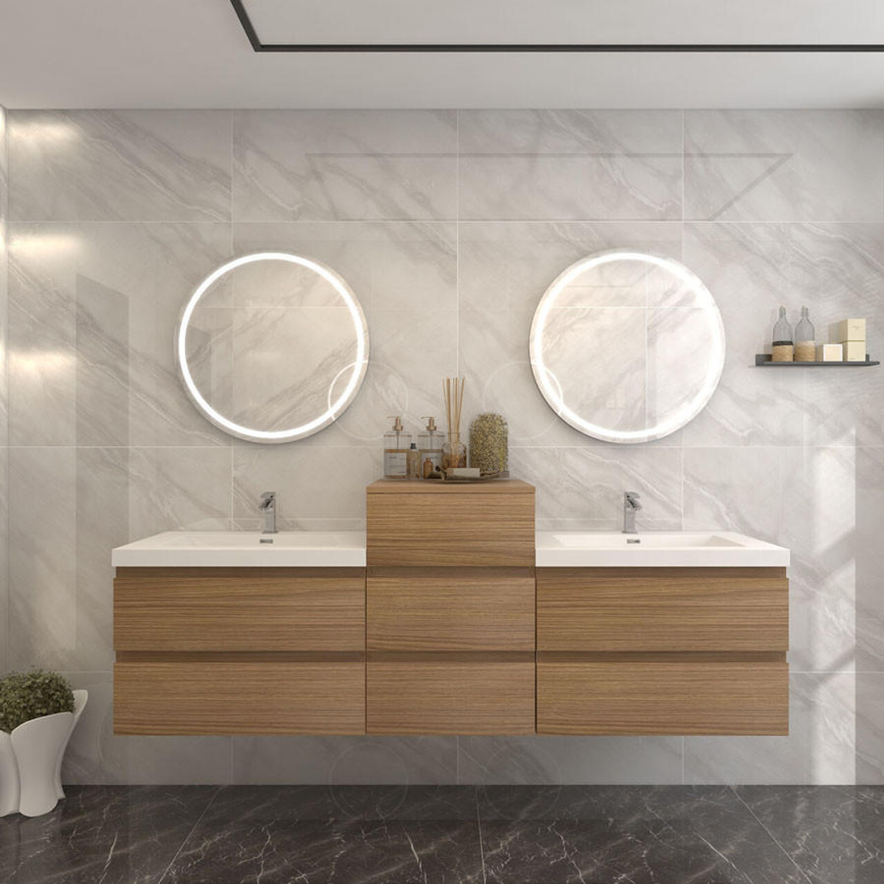 BOW 80 Inch Floating Bathroom Vanity in Rosewood by Moreno Bath Vanities
