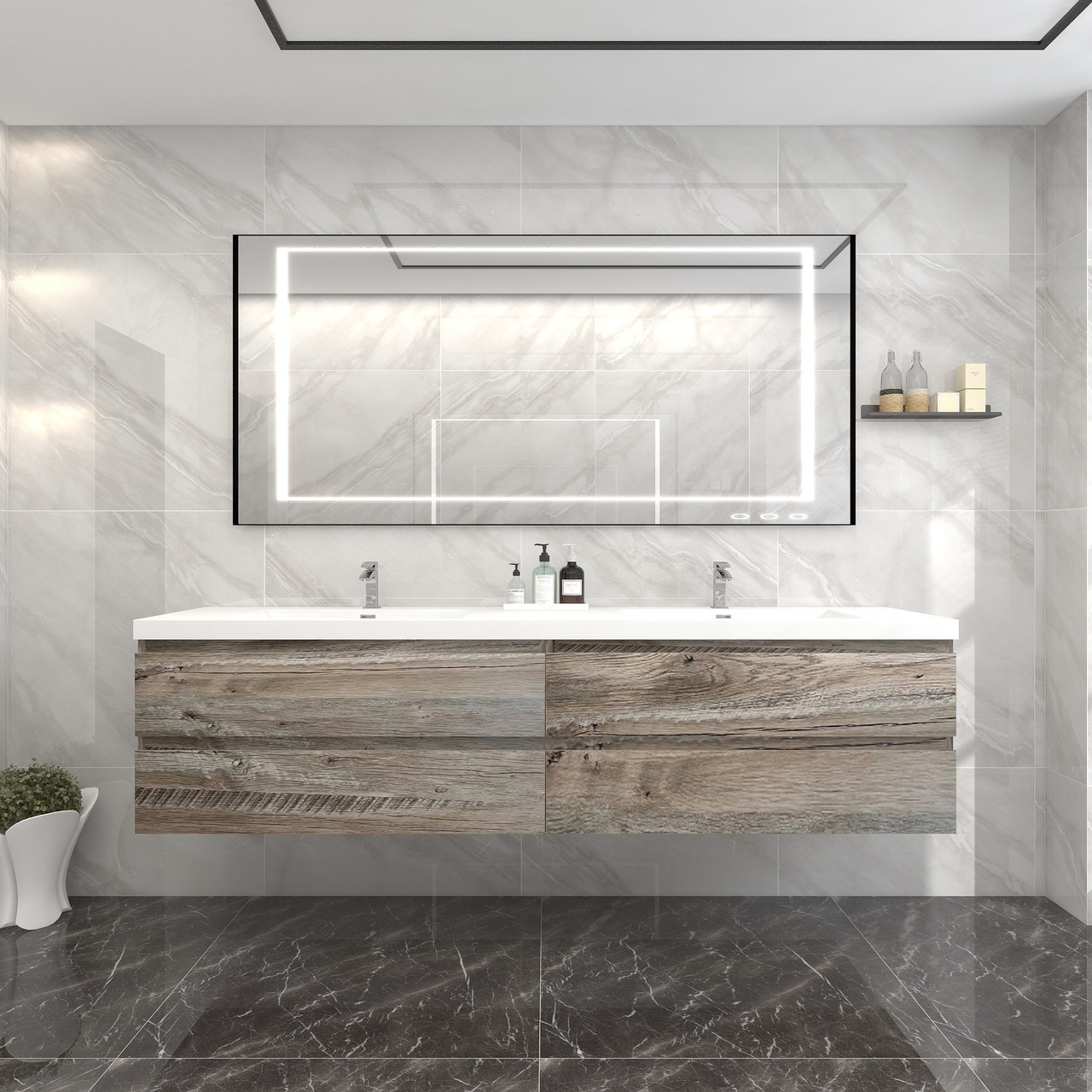 BOW 84" Inch Floating Bathroom Vanity in Reclaimed Natural Wood by Moreno Bath Vanities