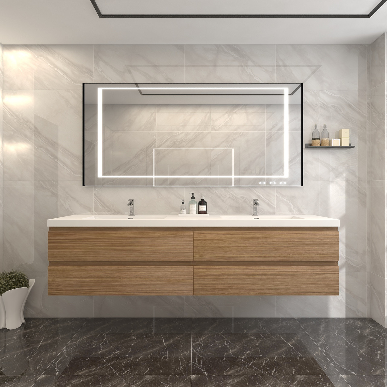 BOW 84" Wood Bathroom Vanity in Rosewood | Moreno Bath Modern Wood Vanities