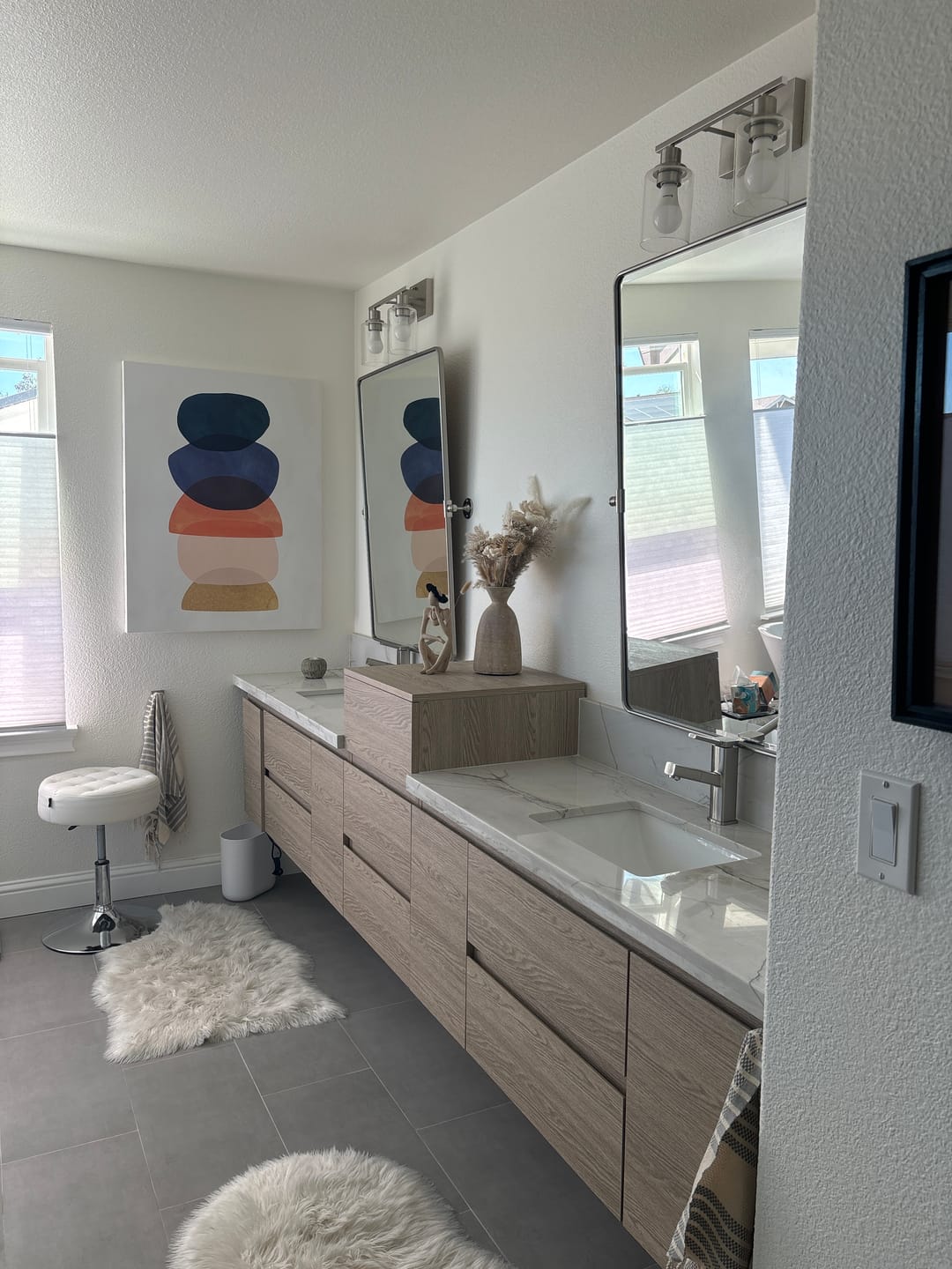 BOW Master Bathroom Floating Modular Modern Bathroom Vanity in Gray Oak by Moreno Bath Unique Vanities