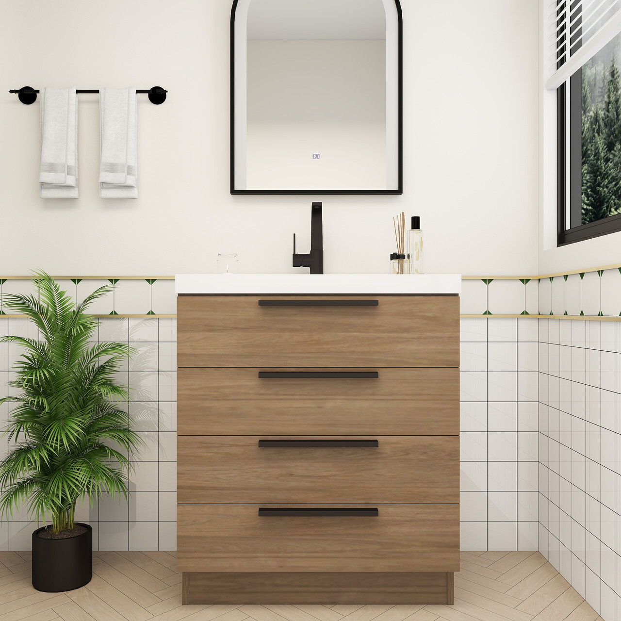 Carla 30 Inch Freestanding Bathroom Vanity in Dark French Oak by Moreno Bath