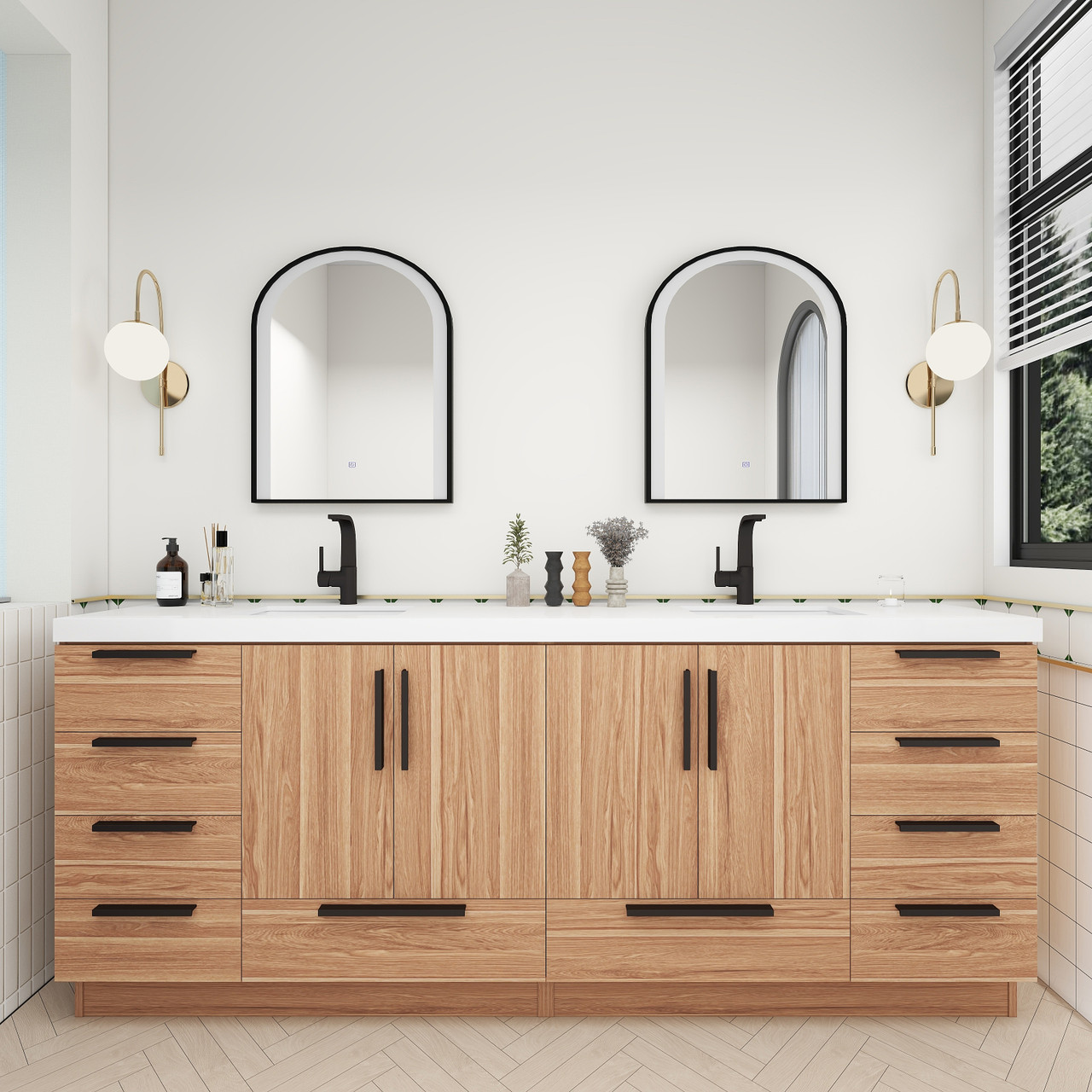 Carla 84" Inch Freestanding Modern Bathroom Vanity in White Oak | Moreno Bath White Oak Vanities