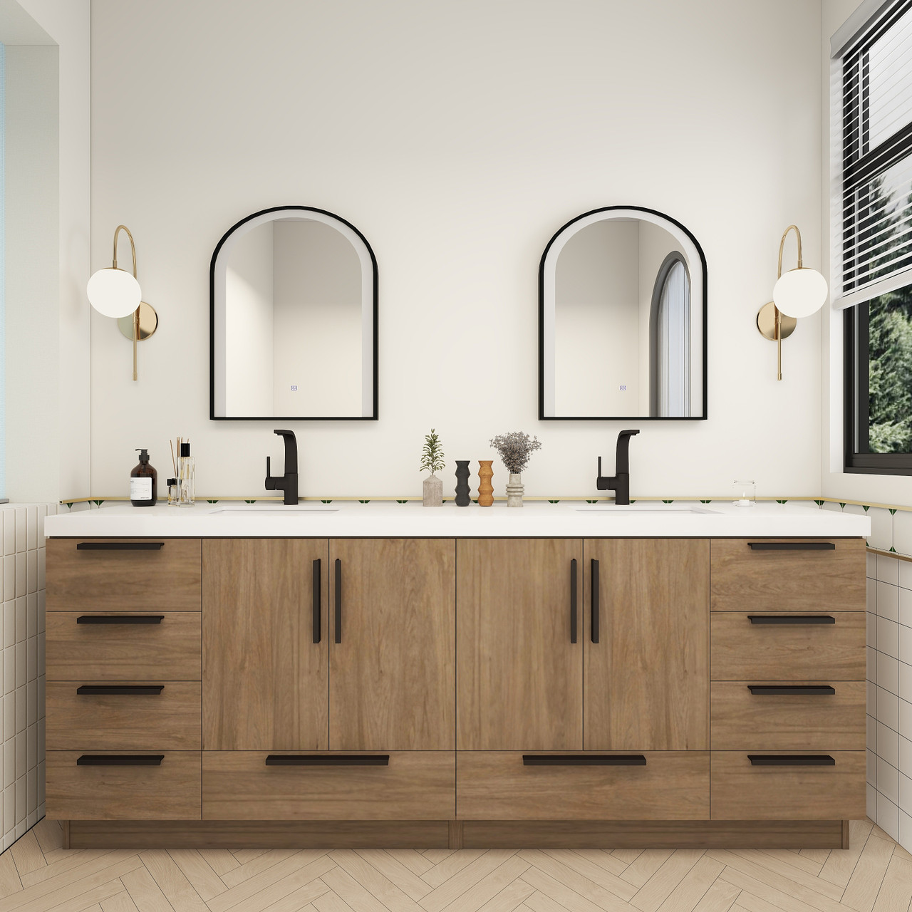 Carla 84" Freestanding Bathroom Vanity in Dark French Oak | Moreno Bath Modern Freestanding Vanities