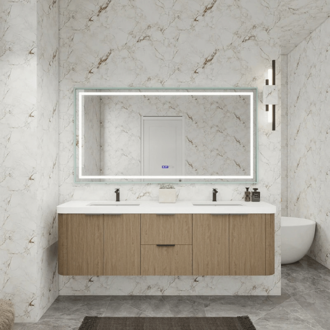 Celine 72 Inch Fluted Floating Bathroom Vanity in White Oak by Moreno Bath Bathroom Vanities V1 Celine 72 Inch Fluted Floating Bathroom Vanity in White Oak by Moreno Bath Bathroom Vanities V1