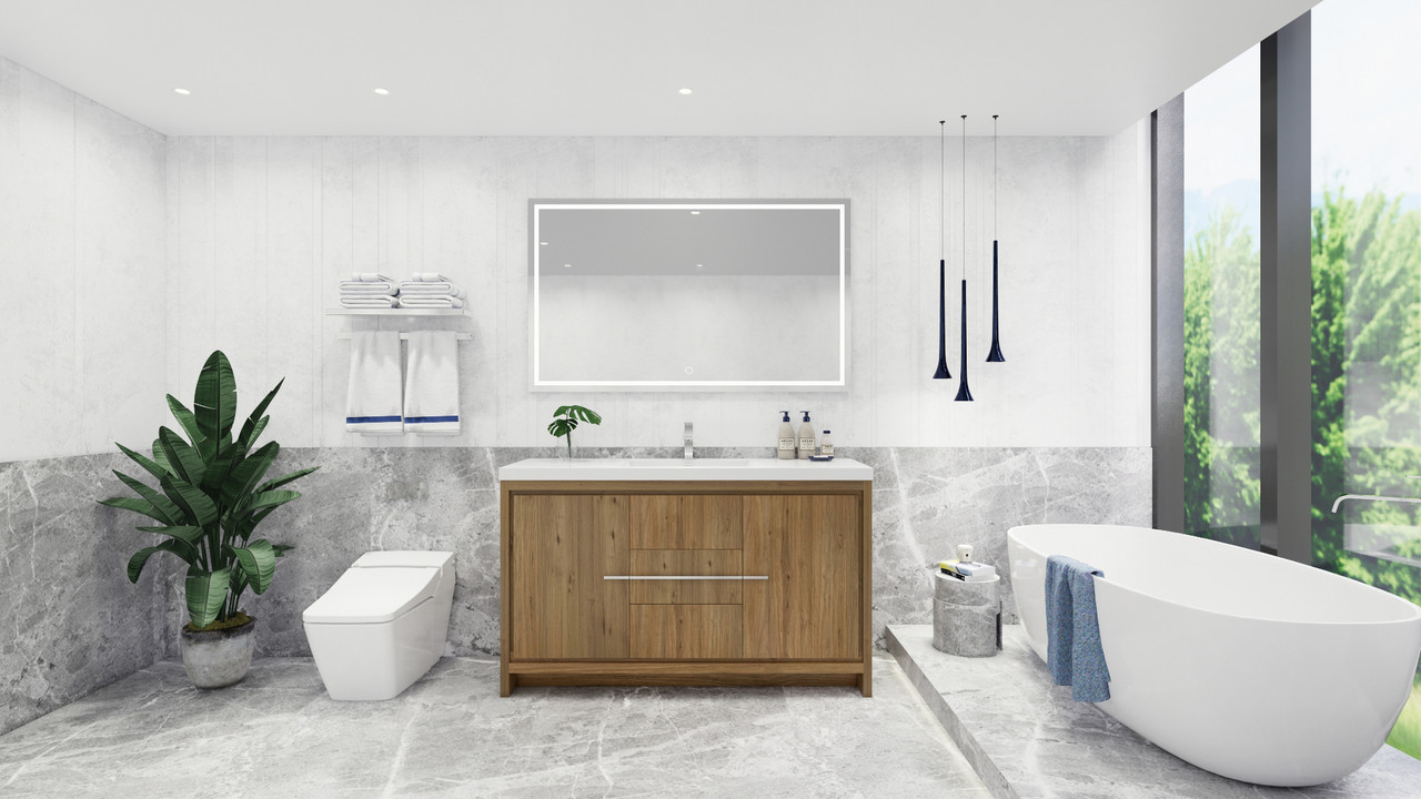 Dolce 60" Freestanding Bathroom Vanity in Natural Oak  | Moreno Bath Modern Freestanding Coastal Bathroom Vanities
