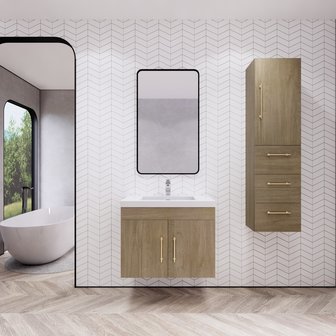 Elsa 30 Inch Floating Bathroom Vanity in White Oak by Moreno Bath Vanities