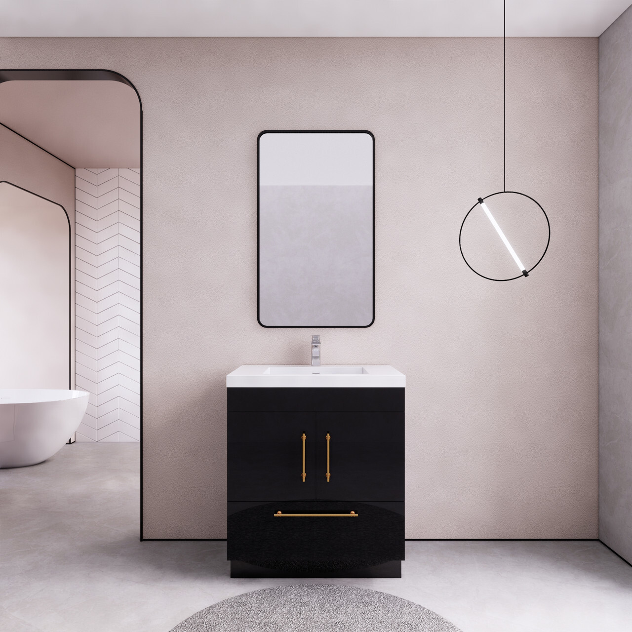Elsa 30 Inch Freestanding Bathroom Vanity in Gloss Black by Moreno Bath
