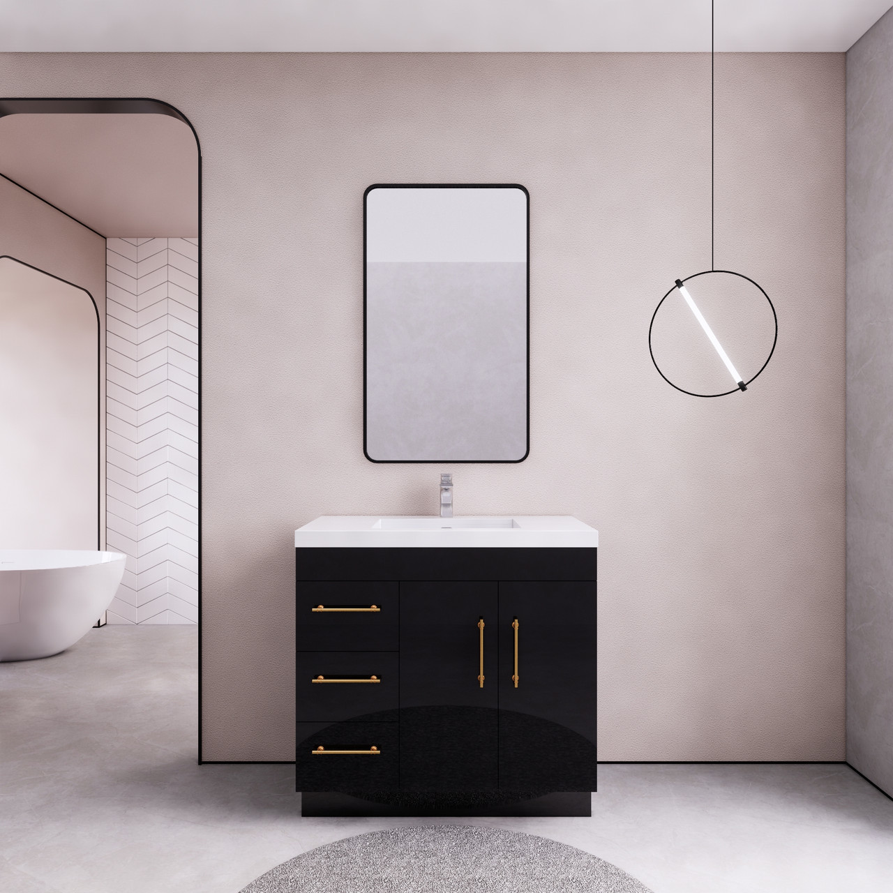 Elsa 36" Freestanding Bathroom Vanity in Gloss Black