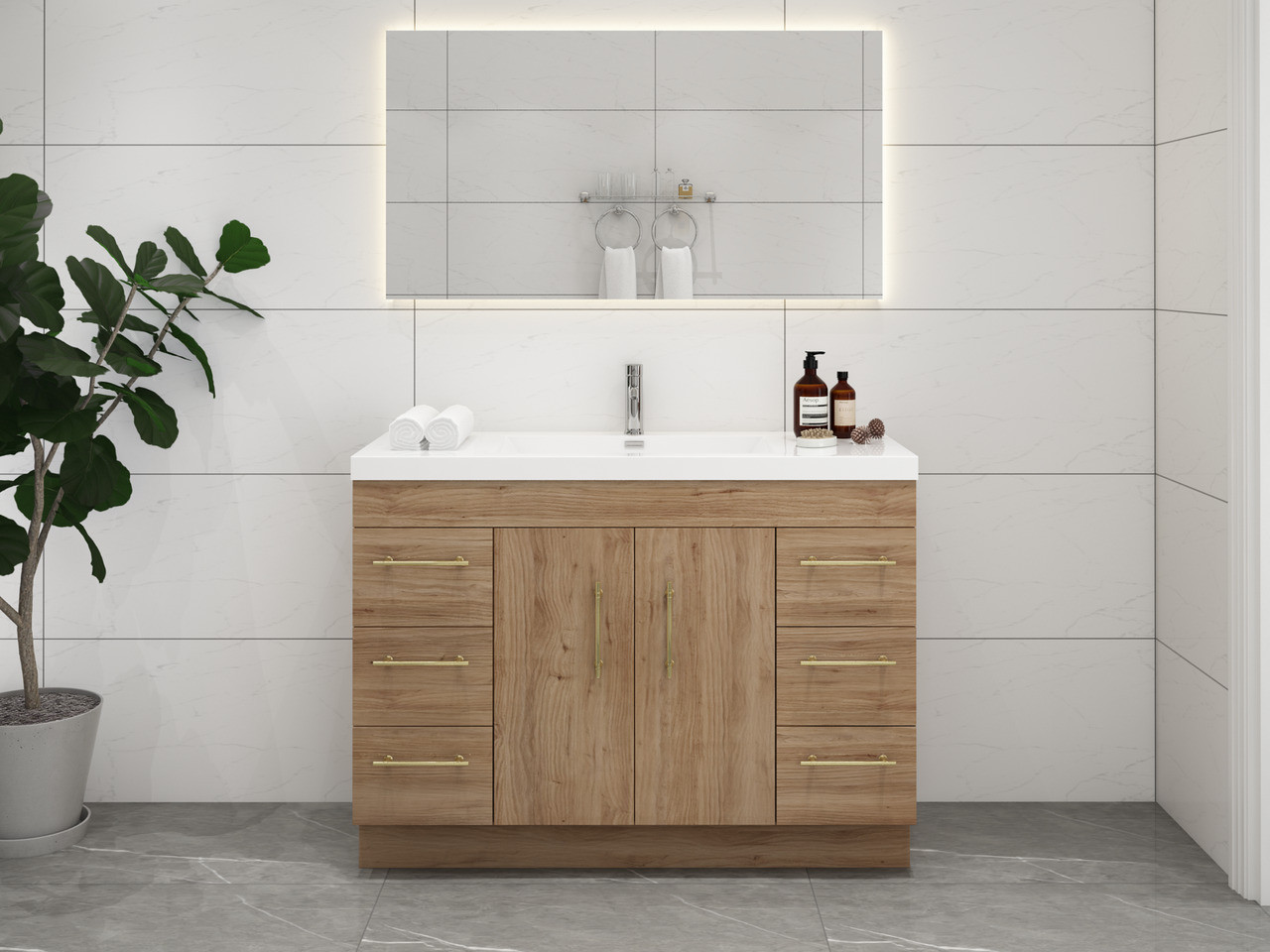 Elsa 48" Freestanding Bathroom Vanity in Natural Oak | Moreno Bath Natural Oak Vanities
