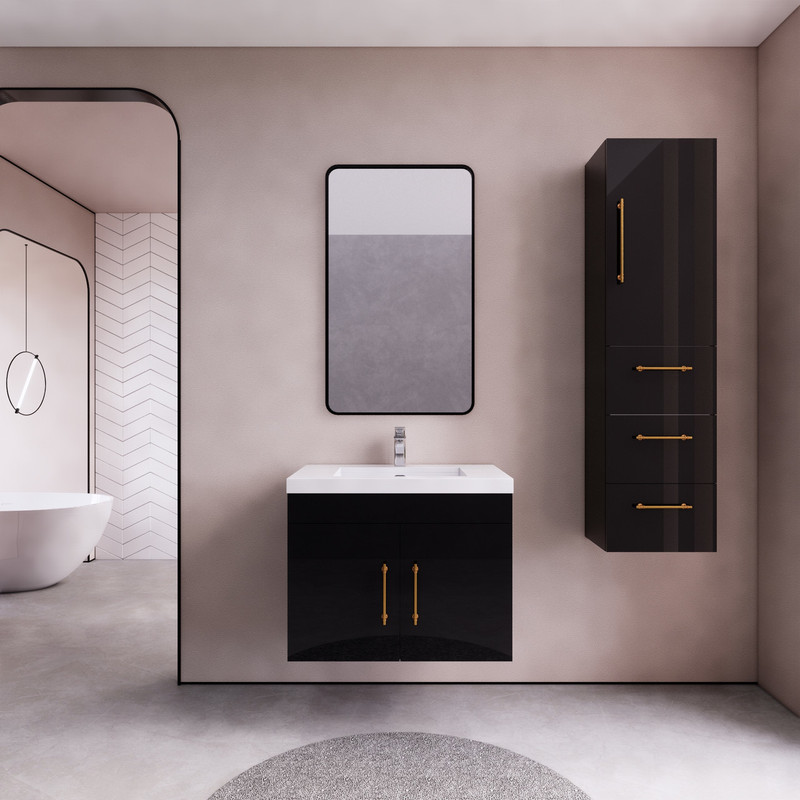 Elsa 30" Floating Bathroom Vanity in Gloss Black | Moreno Bath Elegant Modern Floating Vanities