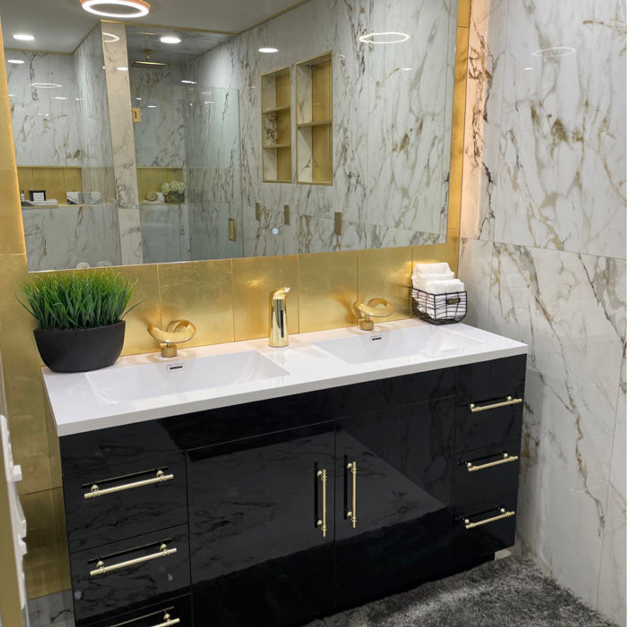 Elsa 60" Double Sink Black Vanity in Gloss Black | Moreno Bath Modern Black Double Sink Vanities