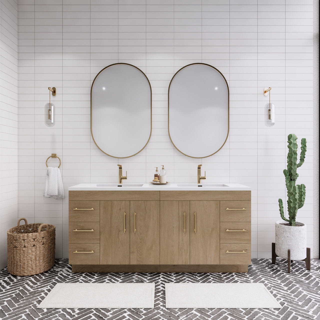Elsa 72" Double Sink Vanity in White Oak | Moreno Bath Modern Farnhouse  Vanities