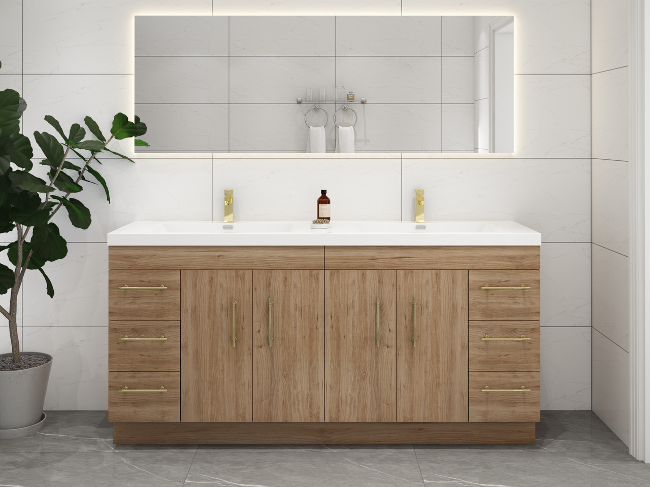 Elsa 72" Inch Freestanding Double Sink Bathroom Vanity in Natural Oak | Moreno Bath Double Sink Freestanding Vanities