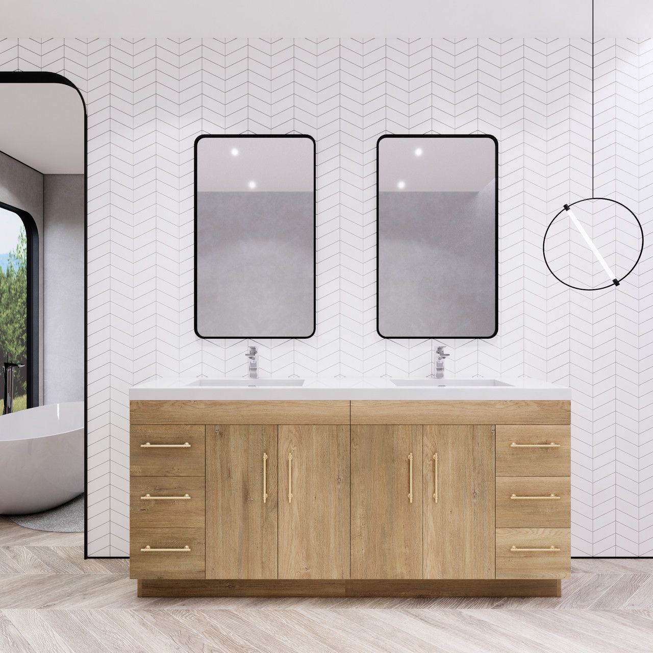 Elsa 72" Freestanding Vanity with Reinforced Acrylic Double Sink | Moreno Bath Modern Farmhouse Vanities