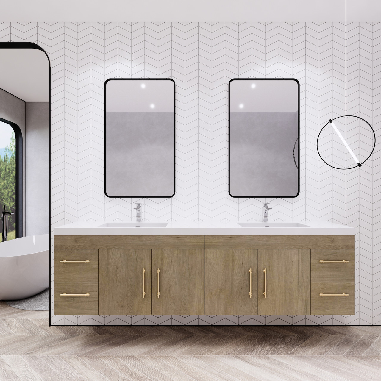 Elsa 84" Floating Vanity in White Oak | Moreno Bath Modern Floating Vanities