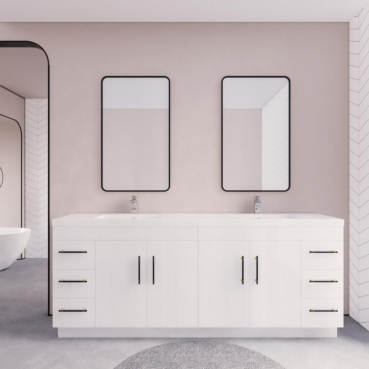 Elsa 84" Freestanding Bathroom Vanity in Gloss White | Moreno Bath Modern Freestanding Vanities