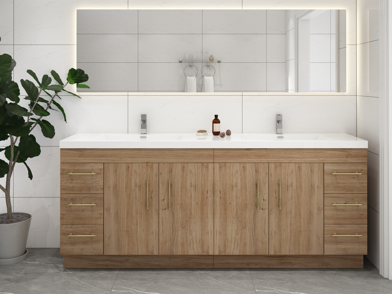 Elsa 84" Freestanding Bathroom Vanity in Natural Oak | Moreno Bath Modern Freestanding Vanities