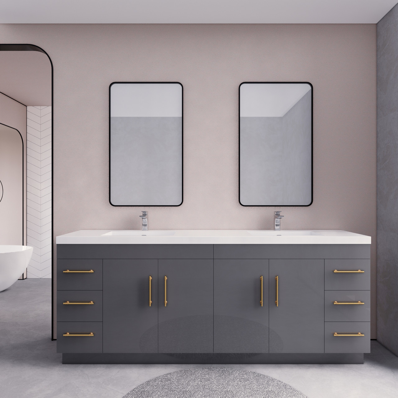 Elsa 84" Freestanding Luxury Bathroom Vanity in Gloss Gray | Moreno Bath Elegant Bathroom Vanities