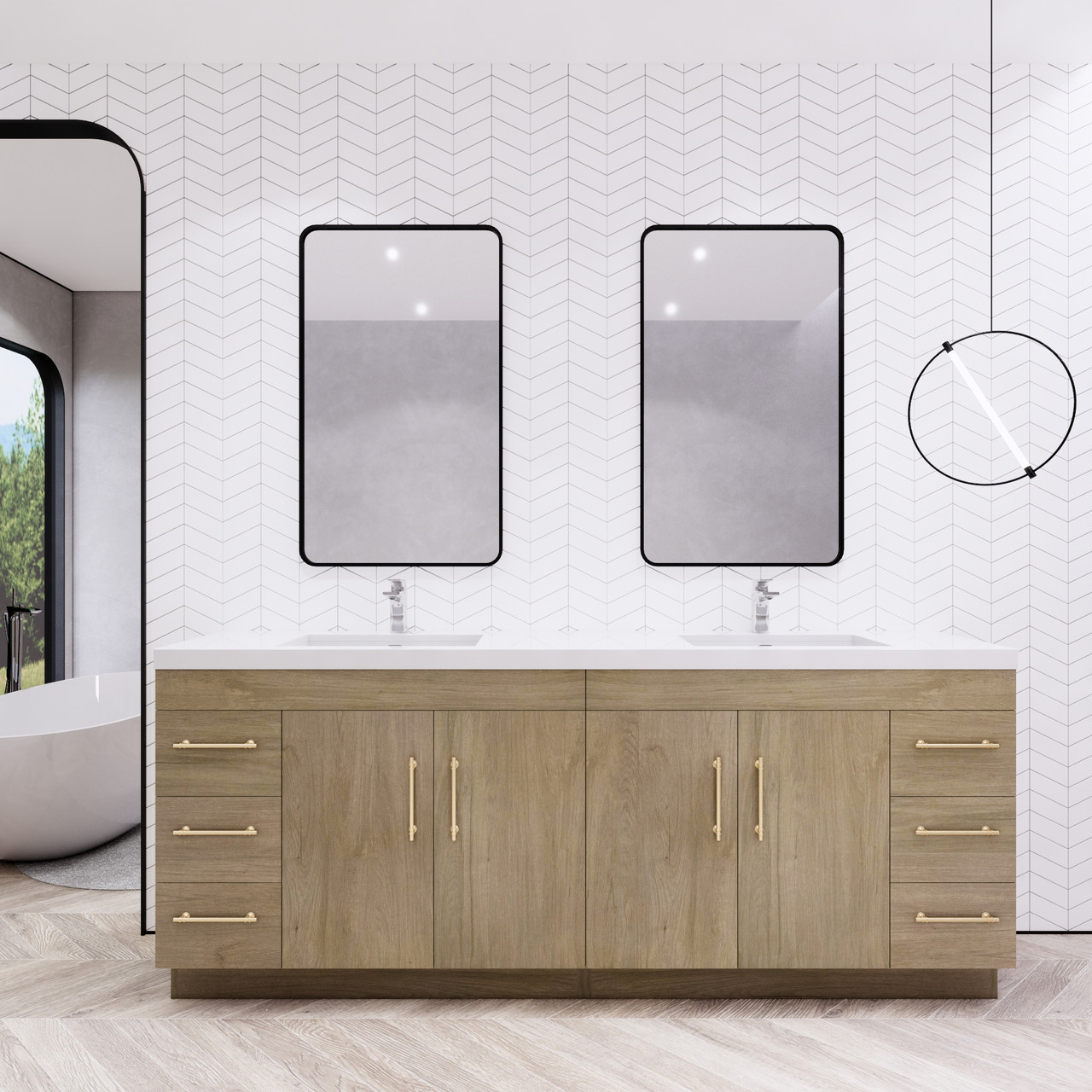 Elsa 84" Freestanding Bathroom Vanity in White Oak | Moreno Bath Modern Farmhouse Freestanding Vanities