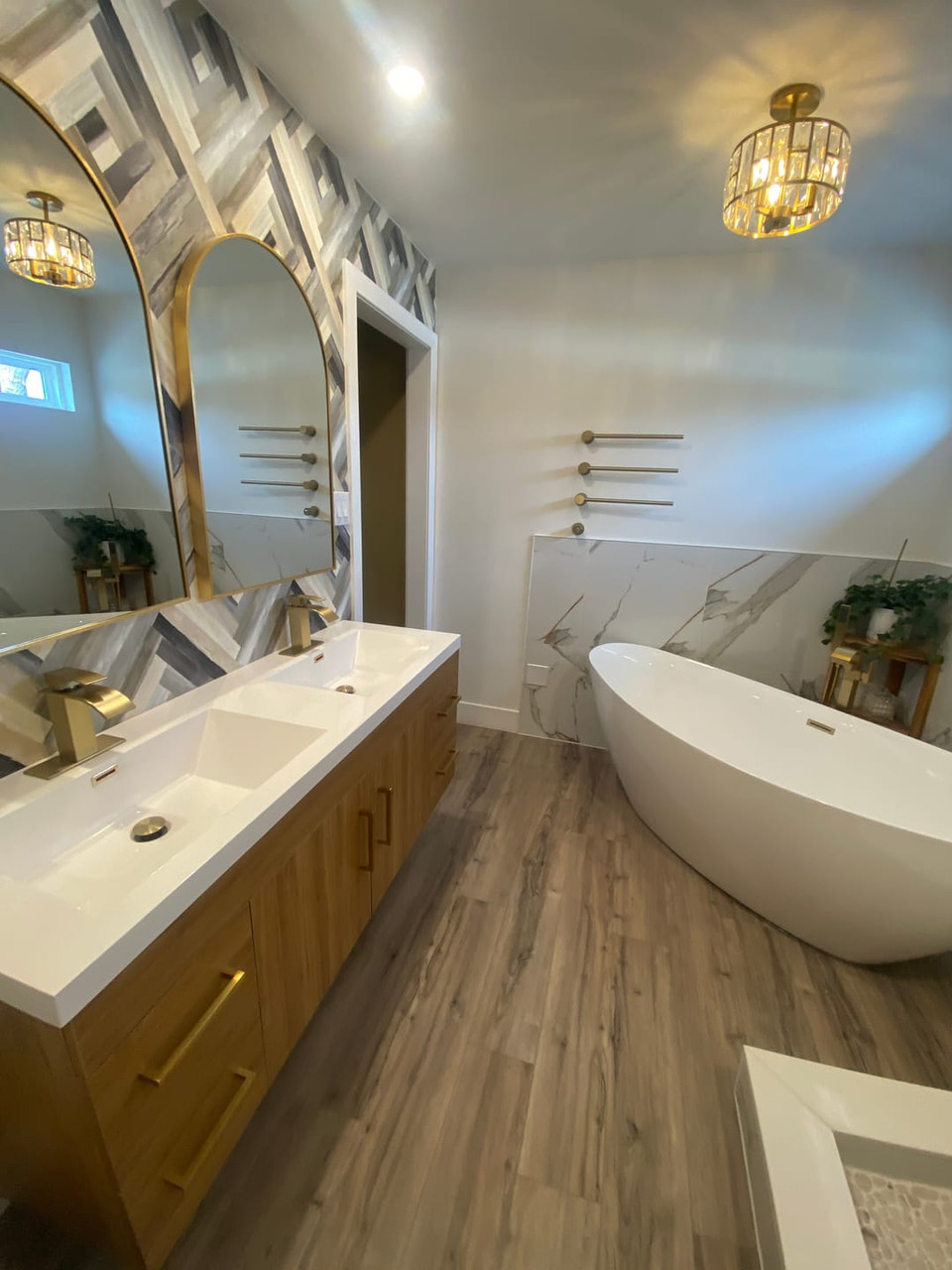 Elsa 72" Floating Double Sink bathroom Vanity in Oak | Moreno Bath Double Sink Bathroom Vanity Showroom Los Angeles