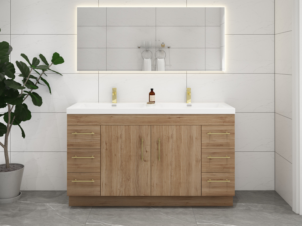 Elsa 60" Double Sink Freestanding Vanity in Natural Oak | Moreno Bath Modern Vintage Freestanding Vanities