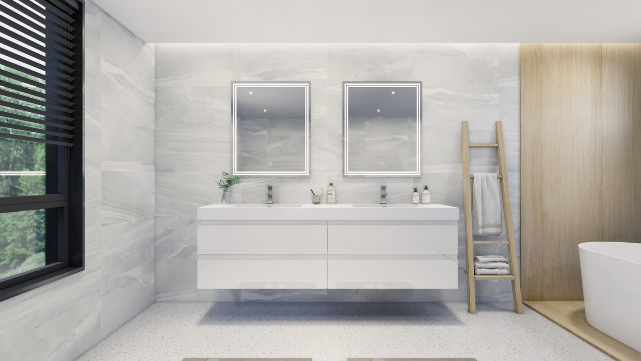 Fortune 84 Inch White Vanity | Moreno Bath Modern White Vanities