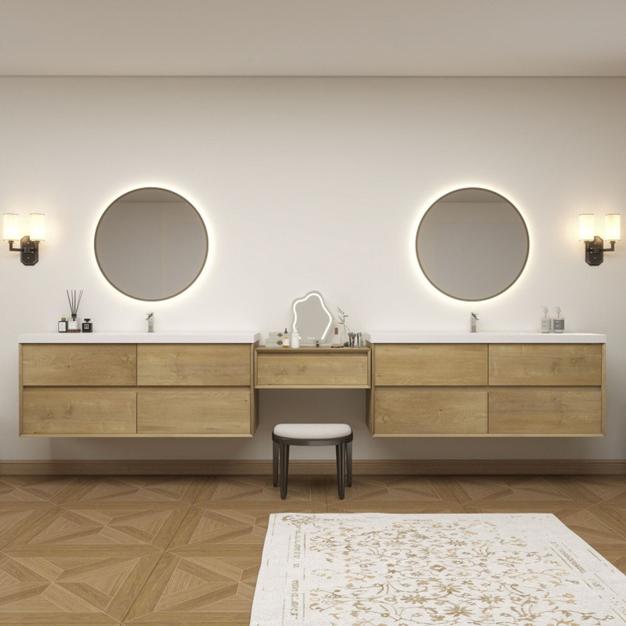 Kingdee 150 Inch Master Bathroom Floating Bathroom Vanity with Makeup Counter Set by Moreno Bath Large Vanities and Makeup Tables Set V1 - Black Friday Sale