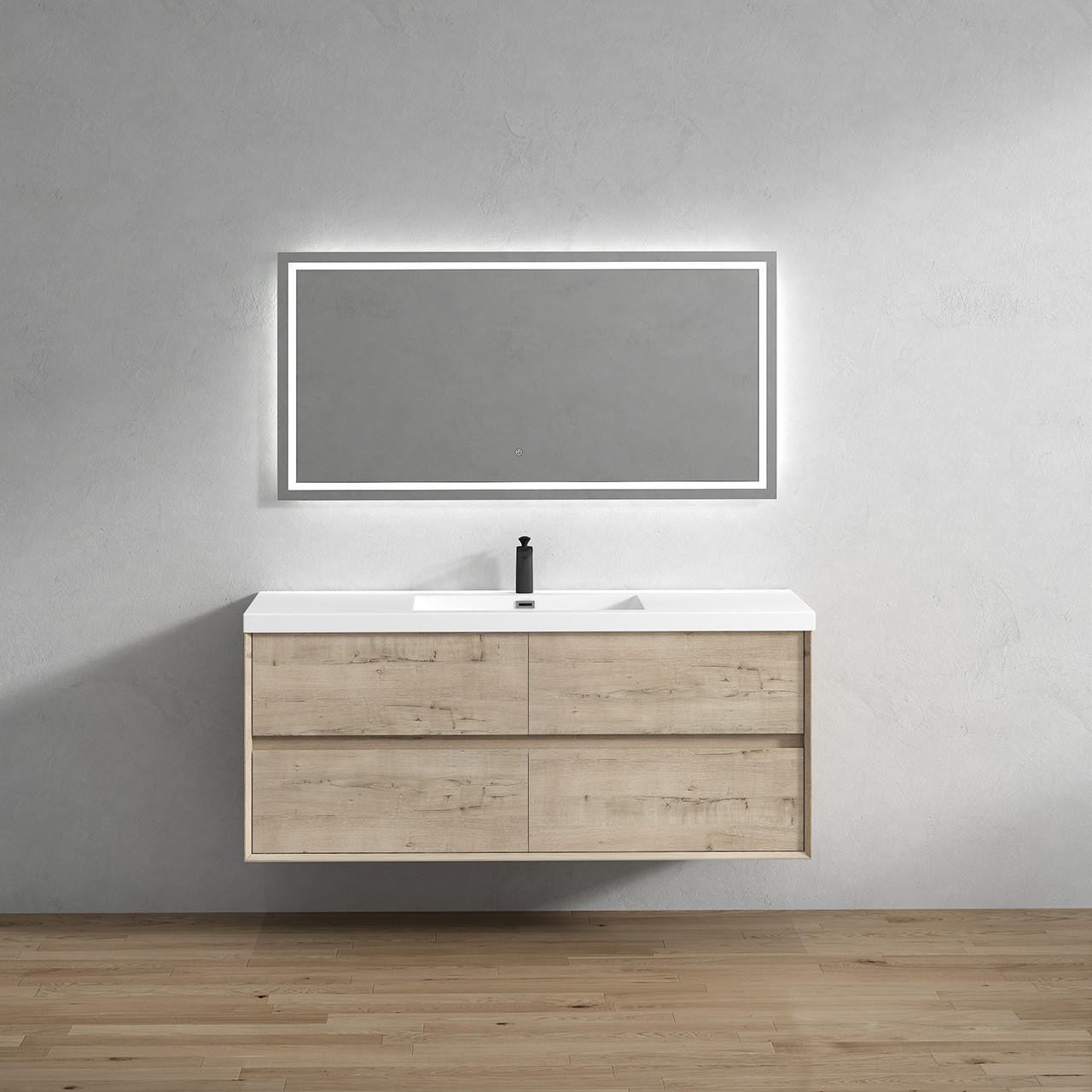 Kingdee 60" Inch Wall-Mounted Bathroom Vanity in French Oak by Moreno Bath Modern French Oak Vanities