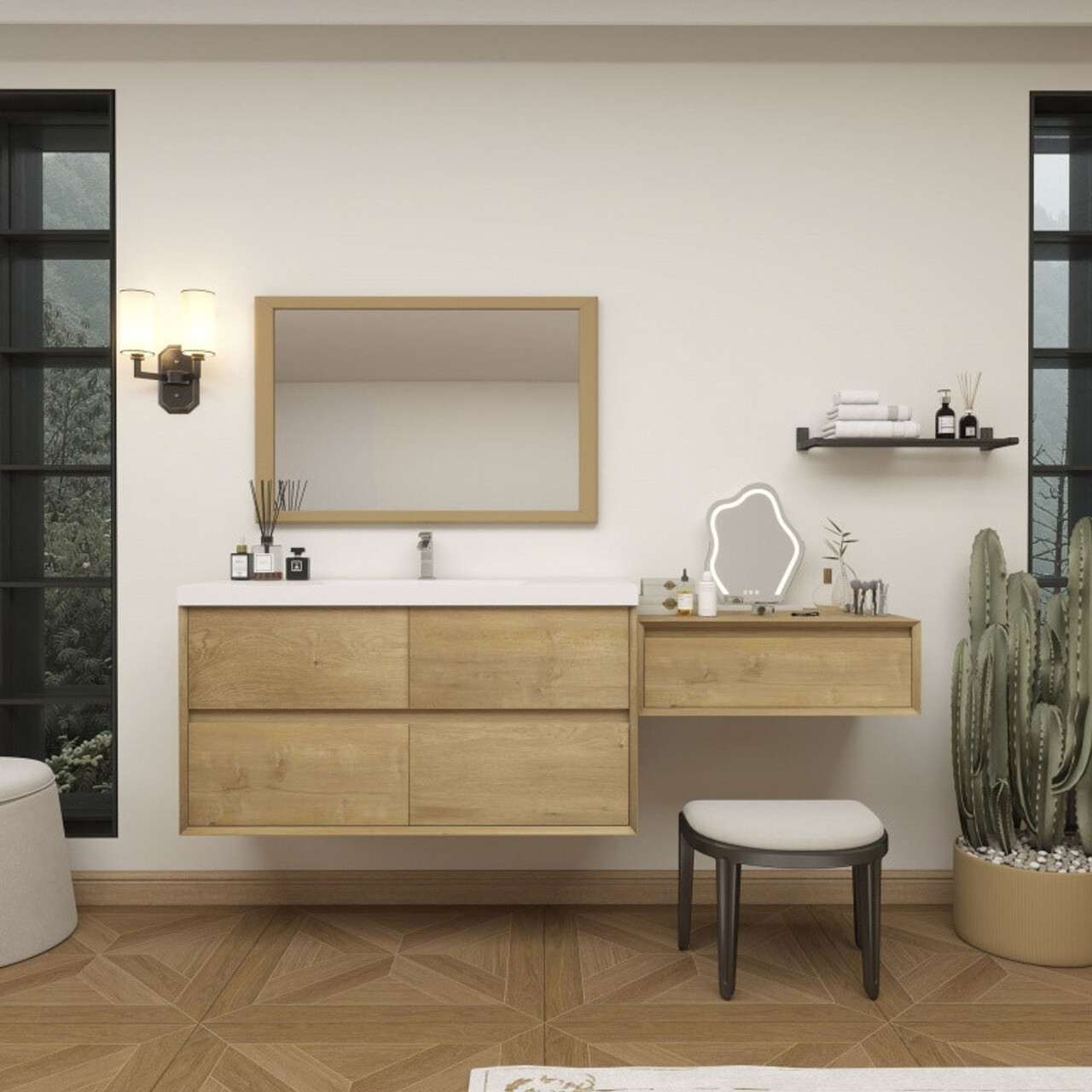 Kingdee 78 Inch Floating Bathroom Vanity in White Oak by Moreno Bath Vanities