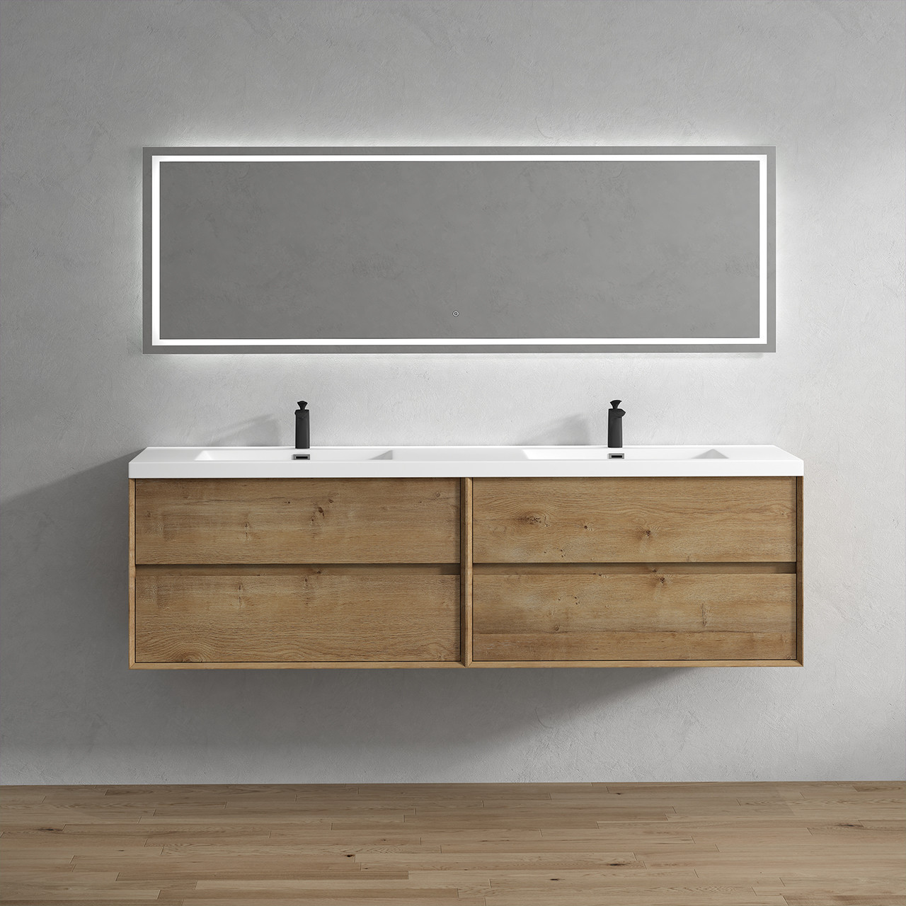 Kingdee 84" Floating Double Vanity in White Oak | Moreno Bath Floating Oak Bathroom Vanities